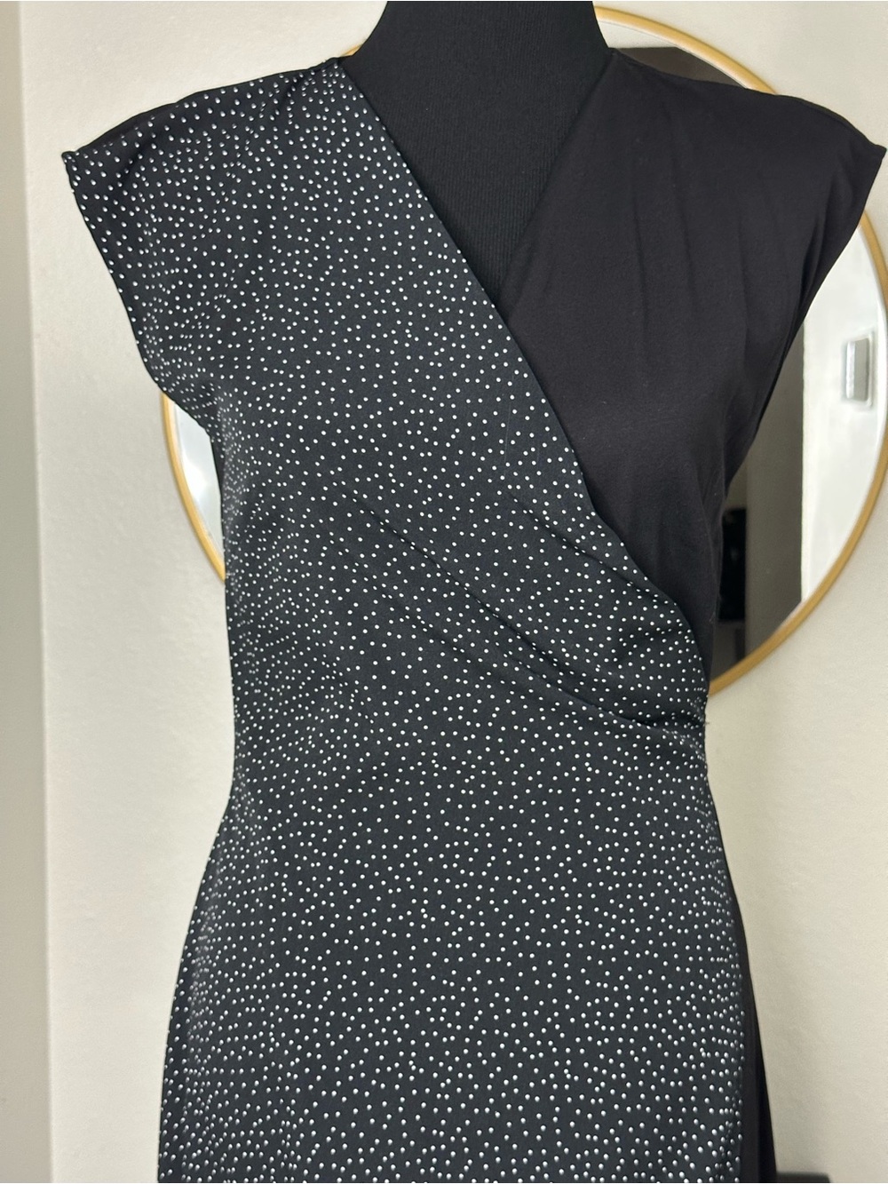 CAbi Black & White Speckled Faux-Wrap Midi Dress